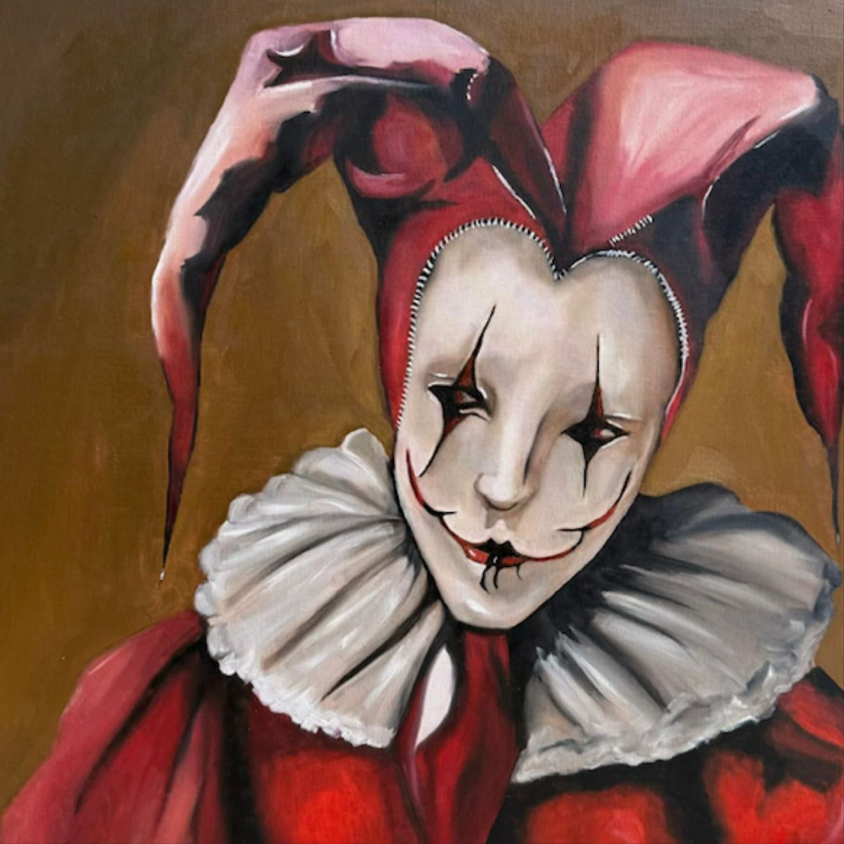 Behind the crimson smirk